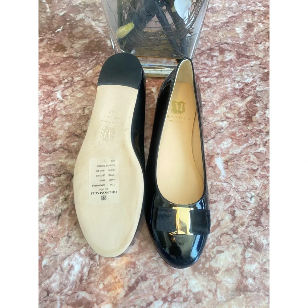 New Bruno Magli Mina Black Patent Leather Bow Ballet Flats Size 40 /US 9, $325